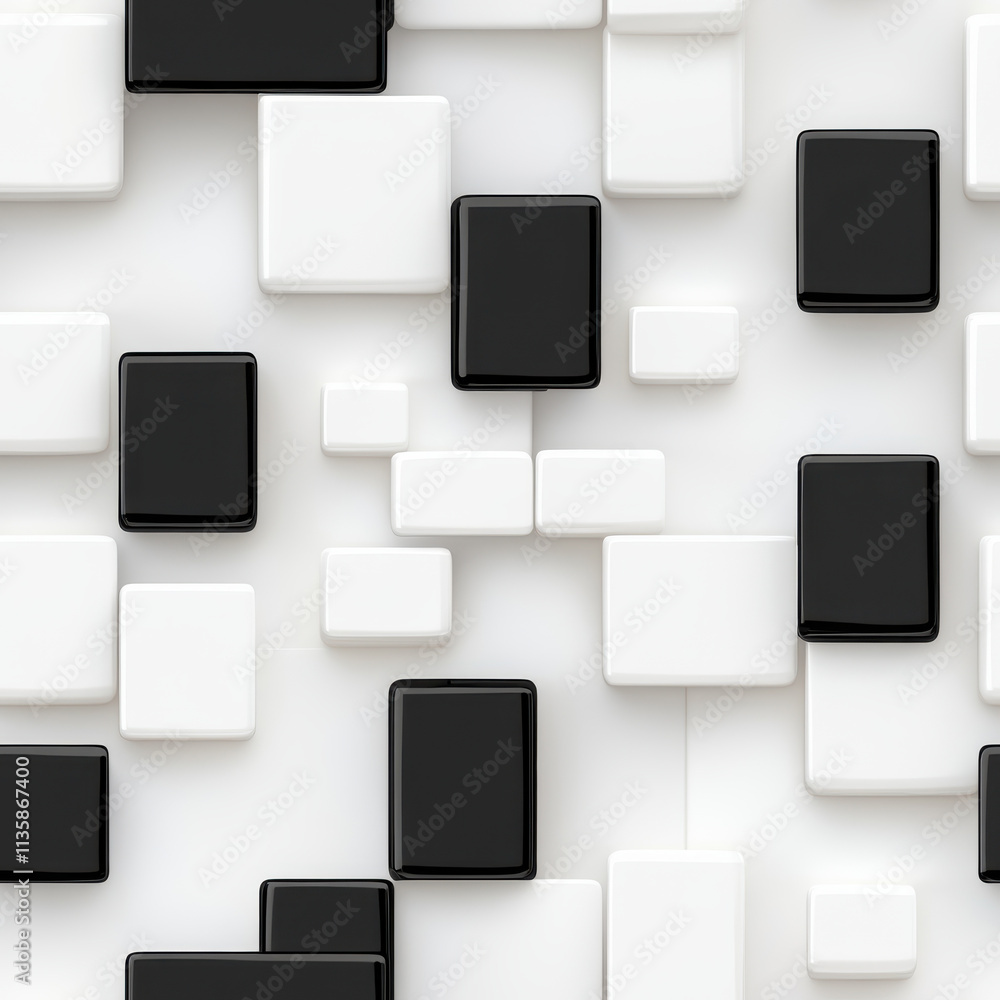 Modern black and white geometric pattern with varying shapes and sizes, creating stylish and contemporary design. Perfect for backgrounds or wallpapers Modern black and white geometric pattern with varying shapes and sizes, creating stylish and contemporary design. Perfect for backgrounds or wallpapers