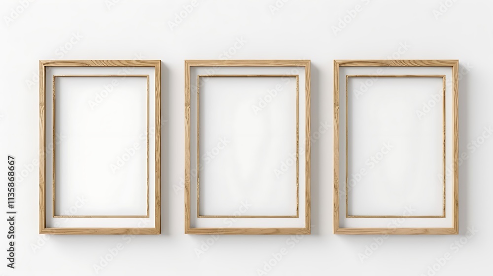 Three wooden frames on a white wall Three wooden frames on a white wall