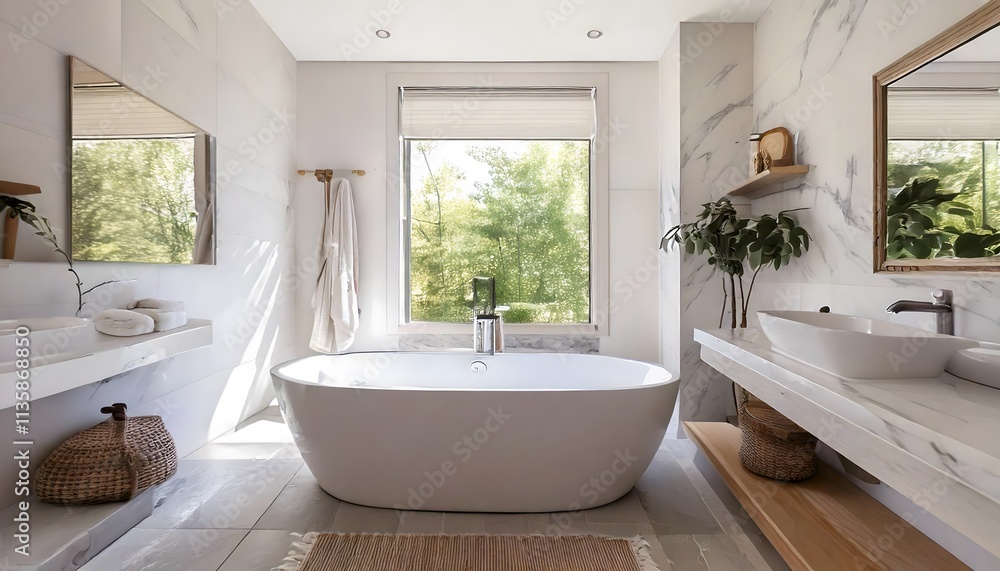 Luxurious Modern Bathroom Design with Freestanding Tub Marble and Natural Light Luxurious Modern Bathroom Design with Freestanding Tub Marble and Natural Light