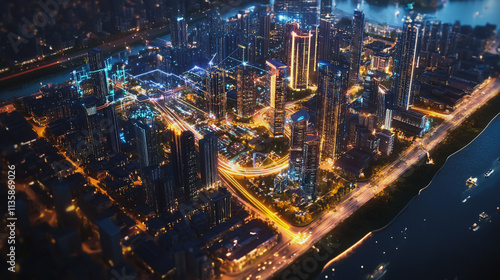 Wallpaper Mural Smart digital Innovation city with connection network reciprocity over the cityscape. of future smart wireless digital city and social media networking systems that connects people with in city Torontodigital.ca