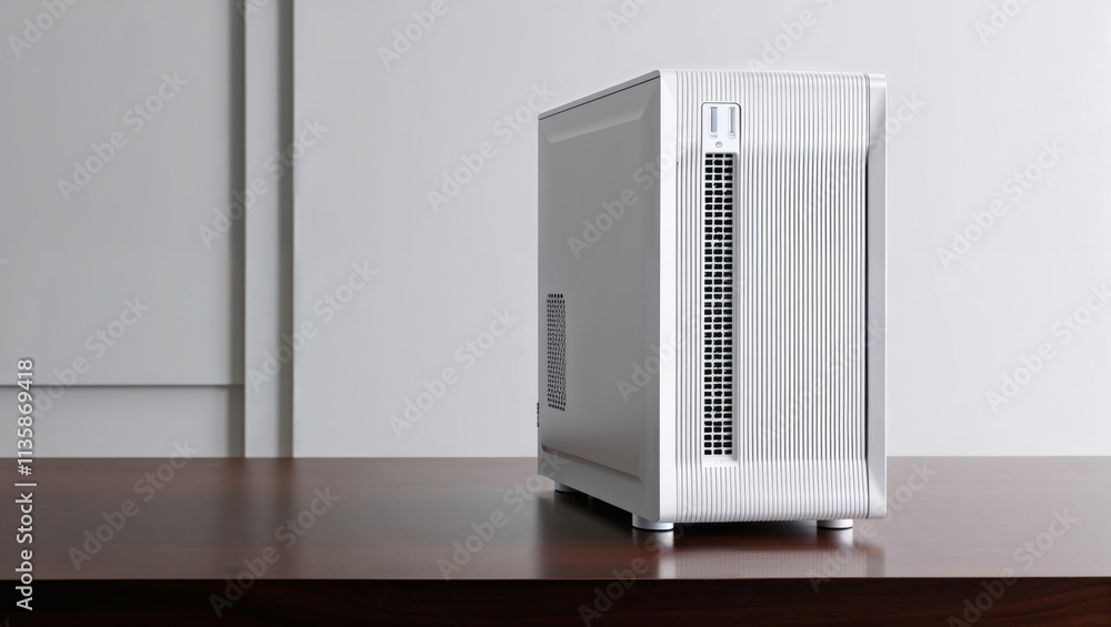 white color modern desk tower-style CPU mockup, white computer mockup white color modern desk tower-style CPU mockup, white computer mockup