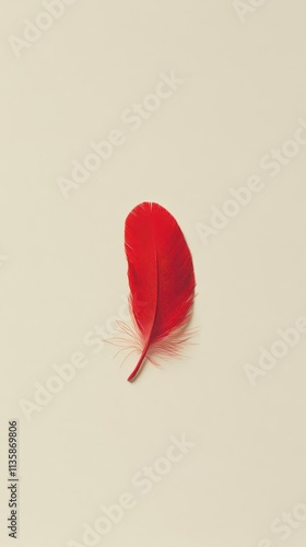Elegant red plume of feathers forming a curve, minimalist white setting for text.