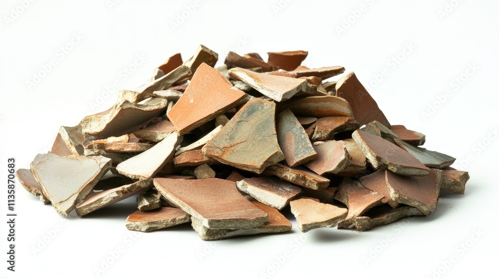 Pile of Colorful Ceramic Shards Displaying Unique Textures and Shades Ideal for Artistic Projects and Creative Crafts in a Bright Studio Environment Pile of Colorful Ceramic Shards Displaying Unique Textures and Shades Ideal for Artistic Projects and Creative Crafts in a Bright Studio Environment