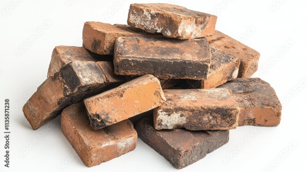 A Stack of Weathered Brick Blocks Displaying the Rich Texture and Color Variation, Ideal for Architectural, Design, and Construction Projects A Stack of Weathered Brick Blocks Displaying the Rich Texture and Color Variation, Ideal for Architectural, Design, and Construction Projects