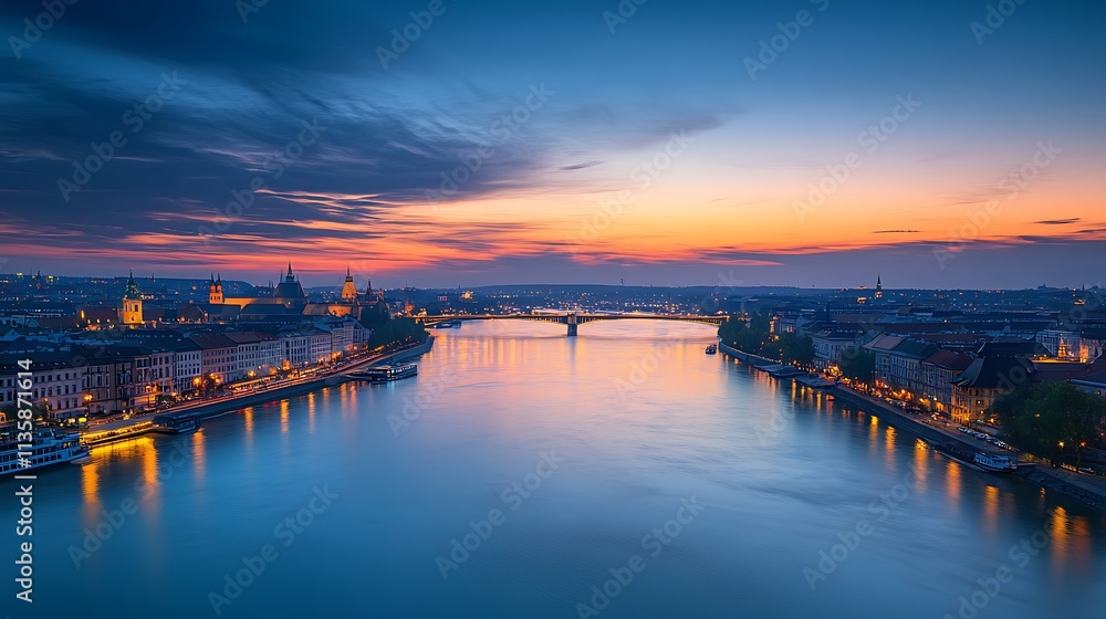 Budapest Danube River Sunrise Cityscape. Scenic European City at Dawn. Budapest Danube River Sunrise Cityscape. Scenic European City at Dawn.