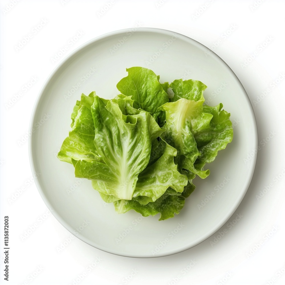 Fresh romaine lettuce leaves on a white plate Fresh romaine lettuce leaves on a white plate