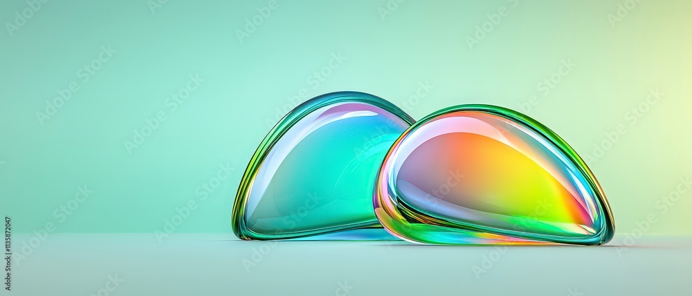 Fototapeta premium Abstract iridescent glass shapes 3D render colorful background design element modern a