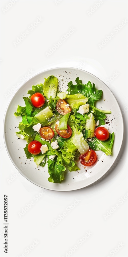 Fresh green salad with cherry tomatoes and feta cheese Fresh green salad with cherry tomatoes and feta cheese