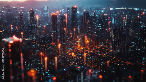 Wallpaper Mural Smart digital Innovation city with connection network reciprocity over the cityscape. of future smart wireless digital city and social media networking systems that connects people with in city Torontodigital.ca