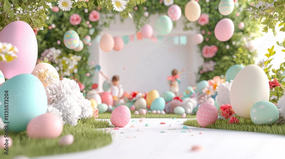 Obraz premium Colorful Easter Egg Decoration in a Vibrant Floral Garden Scene