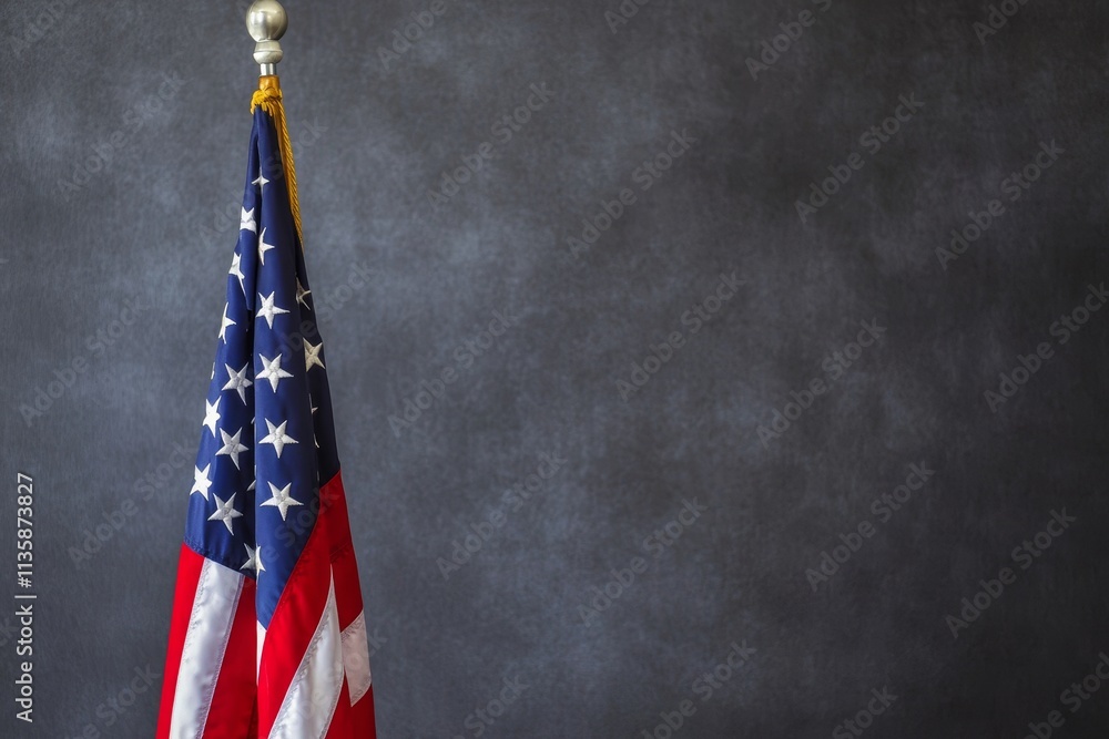 American Flag on Display Against a Dark Gray Background, Symbolizing Patriotism and National Pride, Ideal for Various Editorial and Creative Uses