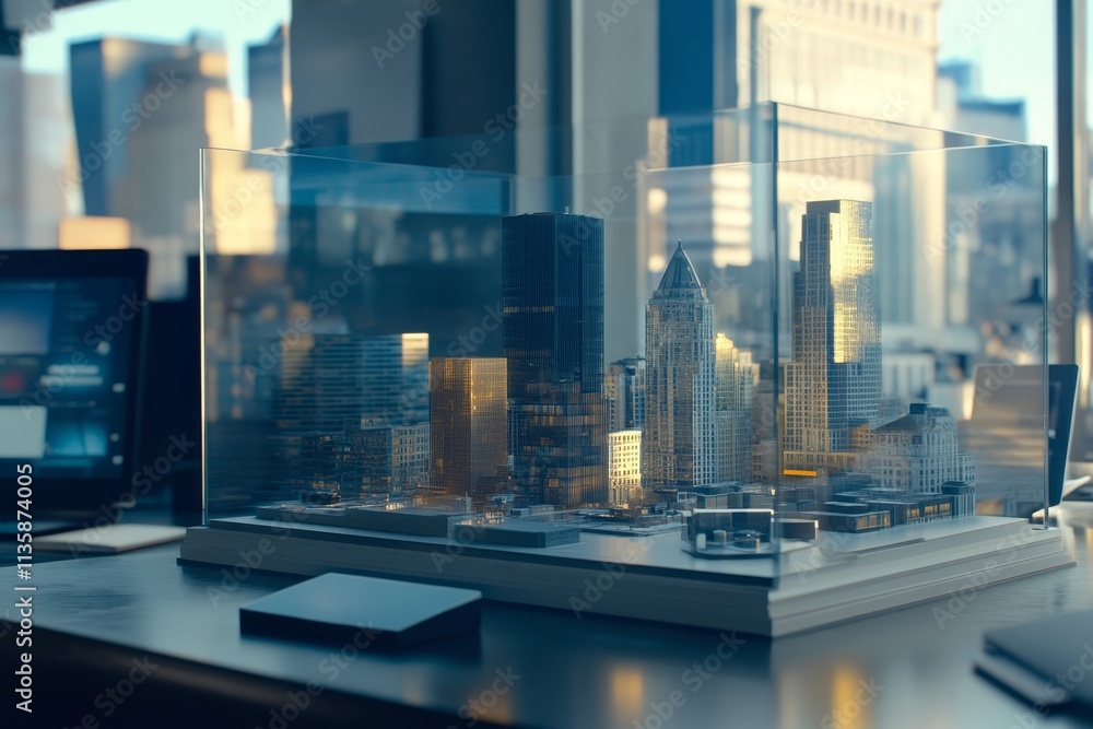 Architectural Model of a Modern Urban Landscape Showcased in a Glass ...