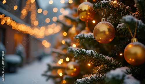 Wallpaper Mural A close up of a christmas tree with gold ornaments and snow  Torontodigital.ca