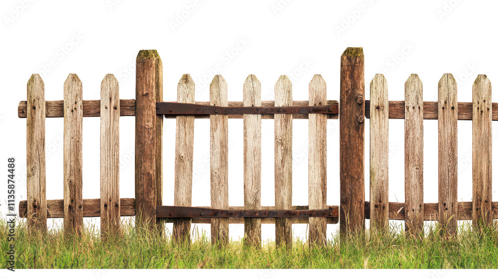 Fototapeta premium Rustic Wooden Fence with Gate in Grass