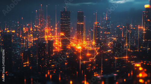 Wallpaper Mural Smart digital Innovation city with connection network reciprocity over the cityscape. of future smart wireless digital city and social media networking systems that connects people with in city Torontodigital.ca