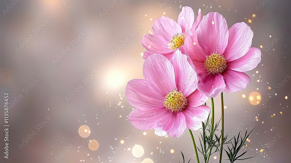 Pink Cosmos Flowers Sunset Glow Bokeh Lights Floral Beauty Pink Cosmos Flowers Sunset Glow Bokeh Lights Floral Beauty