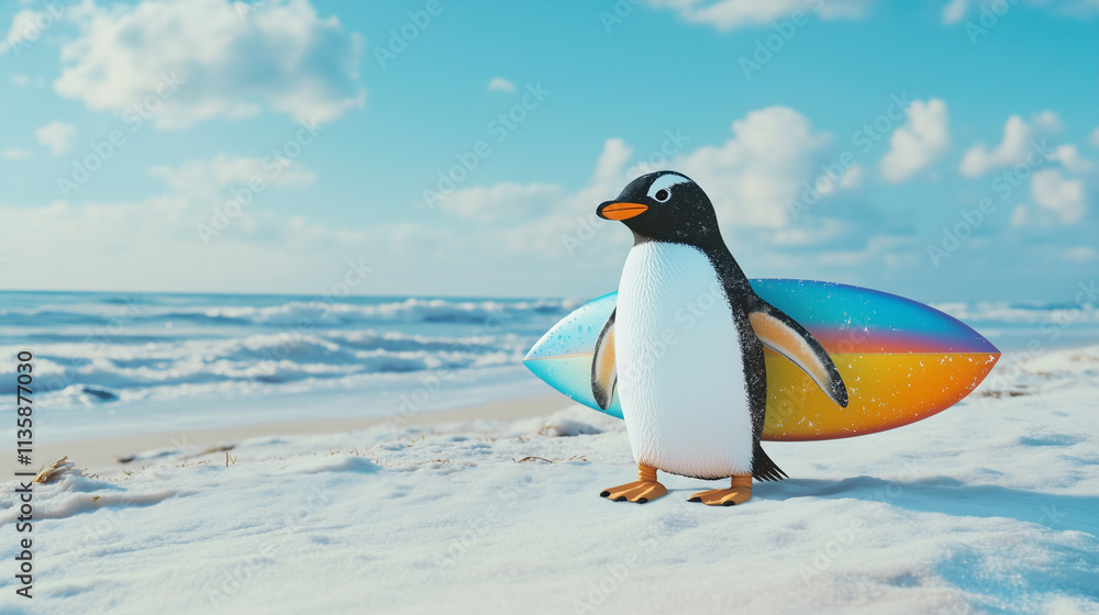 Fototapeta premium Penguins pose for a photo with Surf