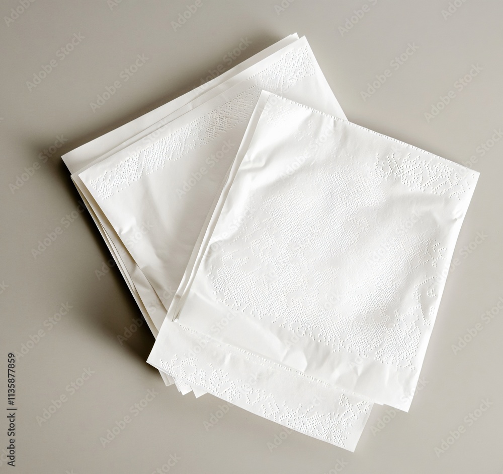 Stack of White Embossed Paper Napkins Close Up Stack of White Embossed Paper Napkins Close Up