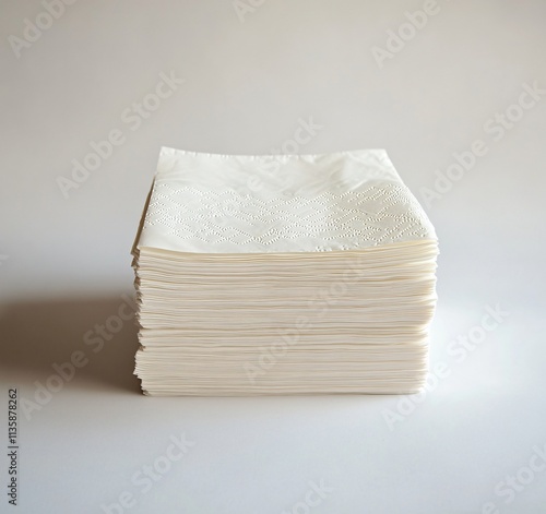 Stack of White Paper Napkins, Clean Tissue Paper, Embossed Design photo