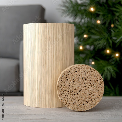 Sustainable Biofuel  Wooden Cylinder   Cross Section  Eco Friendly Energy  Renewable Resou photo