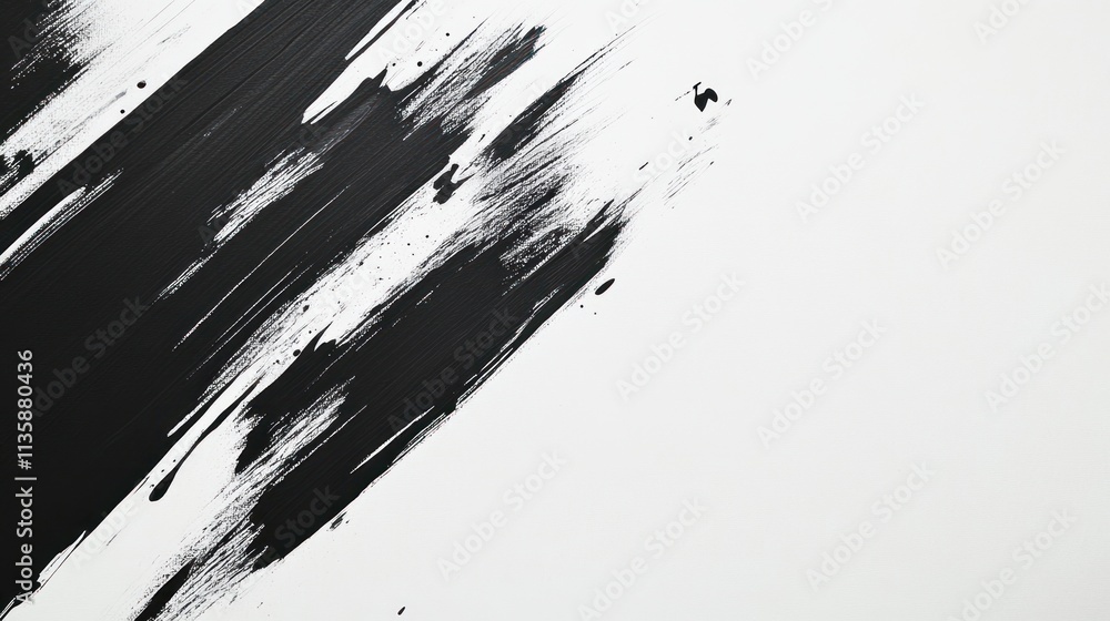 Abstract black brush strokes on a white canvas create a minimalist artistic composition. Abstract black brush strokes on a white canvas create a minimalist artistic composition.