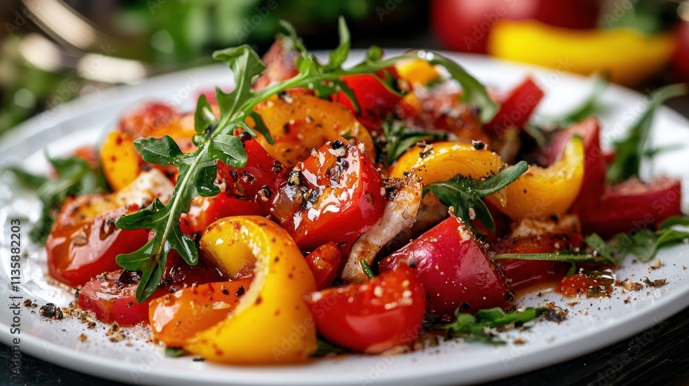 A beautifully plated dish of someone's favorite meal, featuring vibrant colors and fresh ingredients A beautifully plated dish of someone's favorite meal, featuring vibrant colors and fresh ingredients