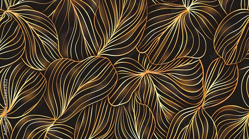 Vector seamless pattern with golden leaves on dark blue background Vector seamless pattern with golden leaves on dark blue background
