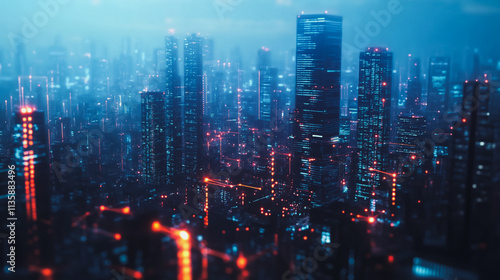 Wallpaper Mural Smart digital Innovation city with connection network reciprocity over the cityscape. of future smart wireless digital city and social media networking systems that connects people with in city Torontodigital.ca