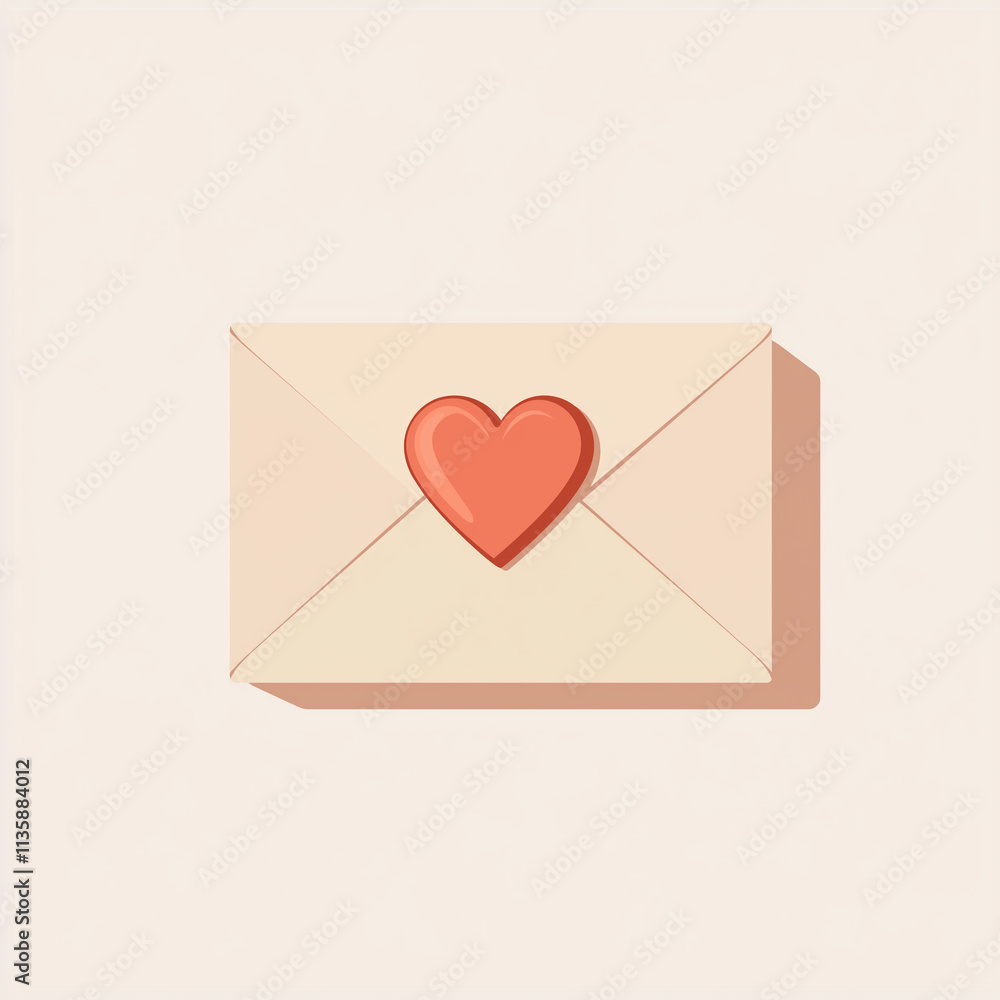 Beige love letter envelope sealed with a red heart Beige love letter envelope sealed with a red heart