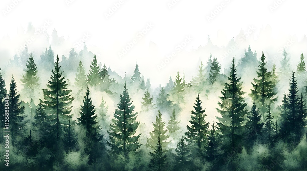 Lush Green Forest Landscape with Misty Background, Tall Pine Trees, and Serene Nature Vibes for Tranquil Environments and Mindfulness Projects Lush Green Forest Landscape with Misty Background, Tall Pine Trees, and Serene Nature Vibes for Tranquil Environments and Mindfulness Projects