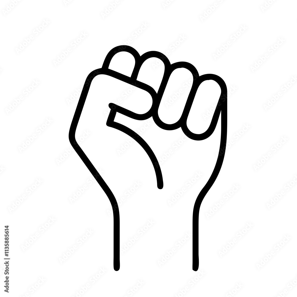 Obraz premium raised fist in solidarity icon, juneteenth line art, juneteenth icon - simple black line art icon of raised fist in solidarity, symbolizing juneteenth celebrations. juneteenth vector art.
