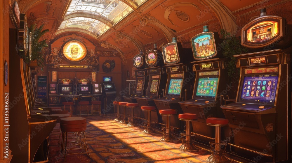 Obraz premium Elegant Casino Interior With Vintage Slot Machines