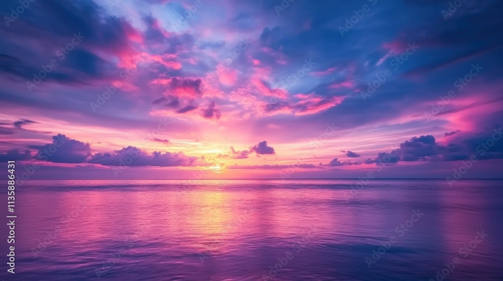 Fototapeta premium A breathtaking view of the morning sunrise over a calm ocean, with the sky filled with warm colors.