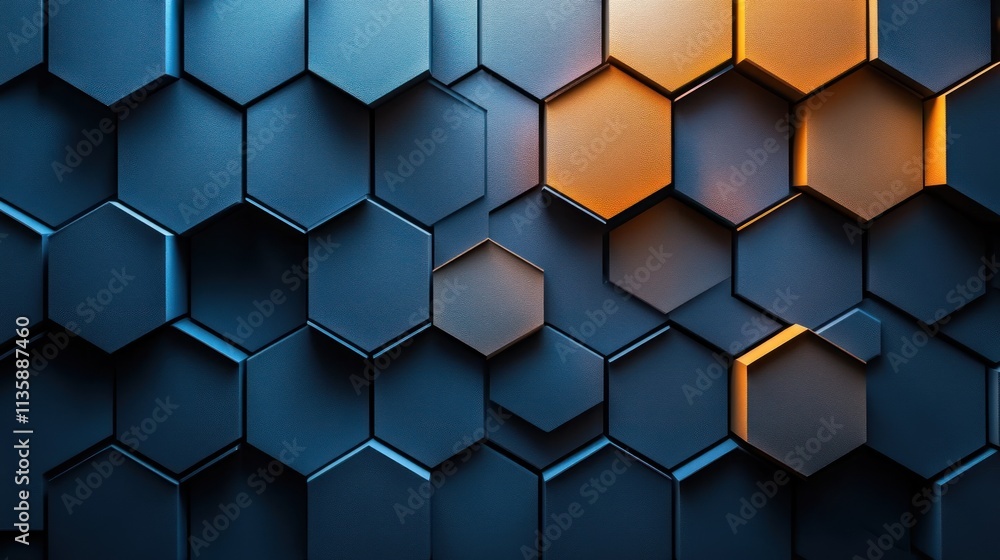 Abstract hexagonal pattern with a blend of blue and orange tones. Abstract hexagonal pattern with a blend of blue and orange tones.