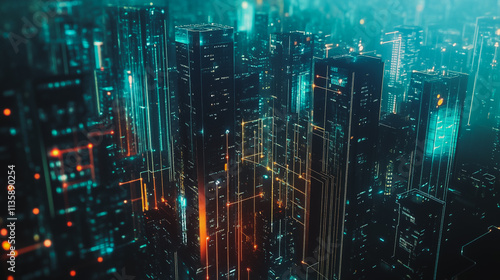 Wallpaper Mural Smart digital Innovation city with connection network reciprocity over the cityscape. of future smart wireless digital city and social media networking systems that connects people with in city Torontodigital.ca