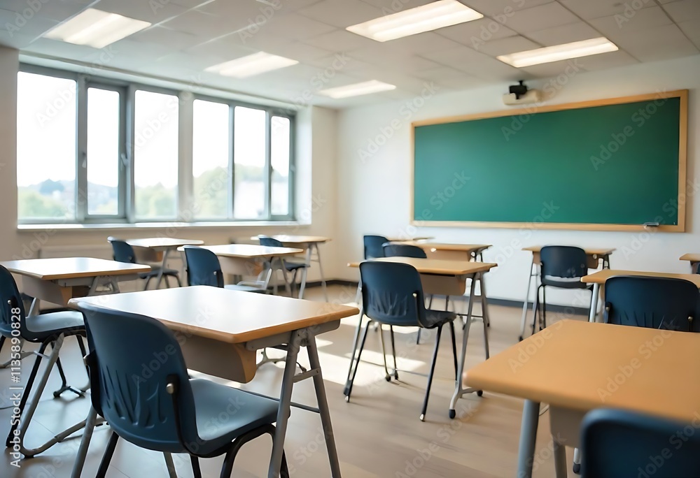 Interior of classroom with desks Interior of classroom with desks