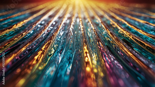 Sound Waves Vibrating Through Glass with Colorful Light Refractions photo