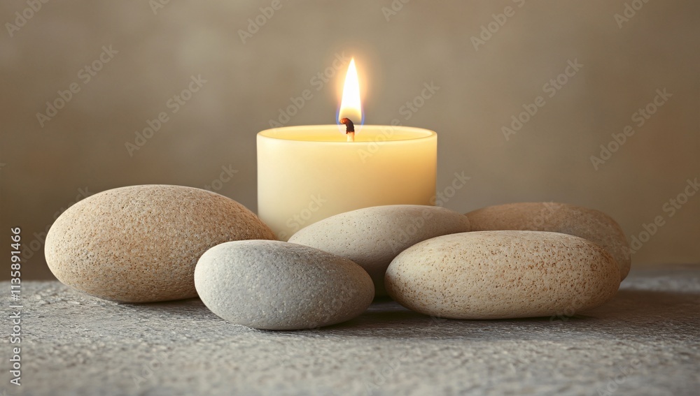 Serene Candlelight with Smooth Stones: Spa Relaxation Image Serene Candlelight with Smooth Stones: Spa Relaxation Image
