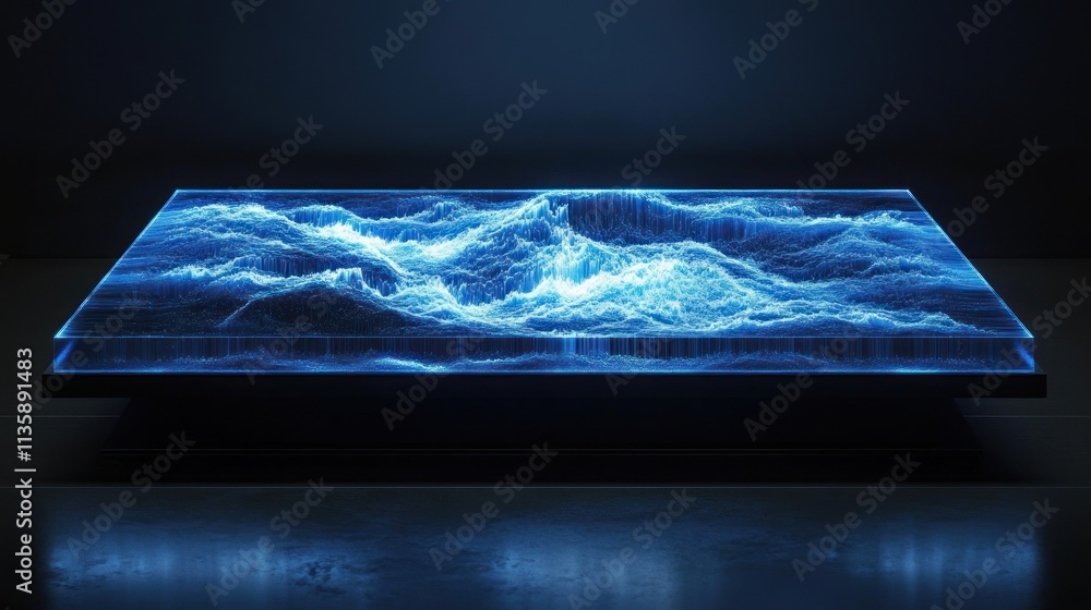 Fototapeta premium Illuminated Glass Tabletop Depicting Abstract Ocean Waves