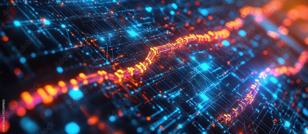 Abstract digital network background with glowing lines and nodes in blue and orange. Abstract digital network background with glowing lines and nodes in blue and orange.