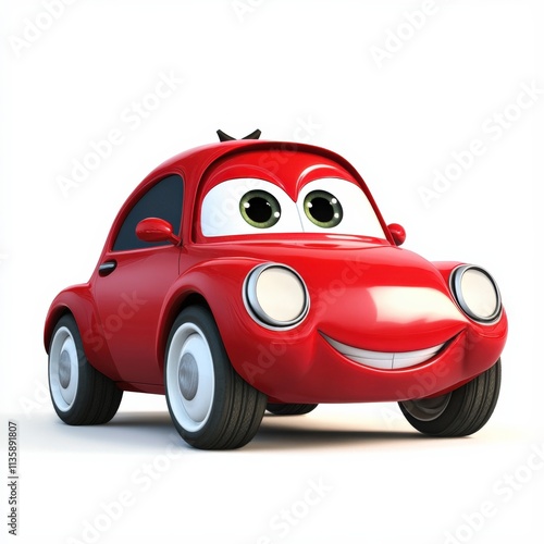 red cartoon car with white wheels on white background