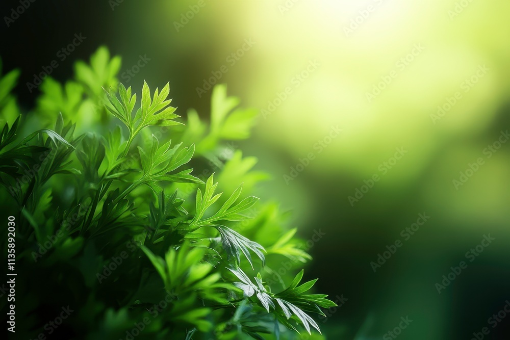 Lush Green Leaves Bathed in Soft Light, Creating a Serene and Peaceful Atmosphere in a Natural Setting Perfect for Wellness and Environment Themes Lush Green Leaves Bathed in Soft Light, Creating a Serene and Peaceful Atmosphere in a Natural Setting Perfect for Wellness and Environment Themes