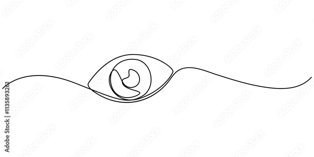 Fototapeta premium Eye sign in continuous line drawing style. Line art of human eye sign. Vector illustration. Abstract background, Single continuous one line art female watch eye, Eye sign in continuous line drawing. 