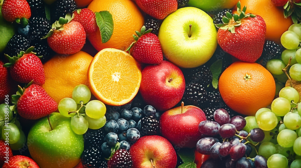 Various fruits such as grapes, apples, strawberries, etc Various fruits such as grapes, apples, strawberries, etc