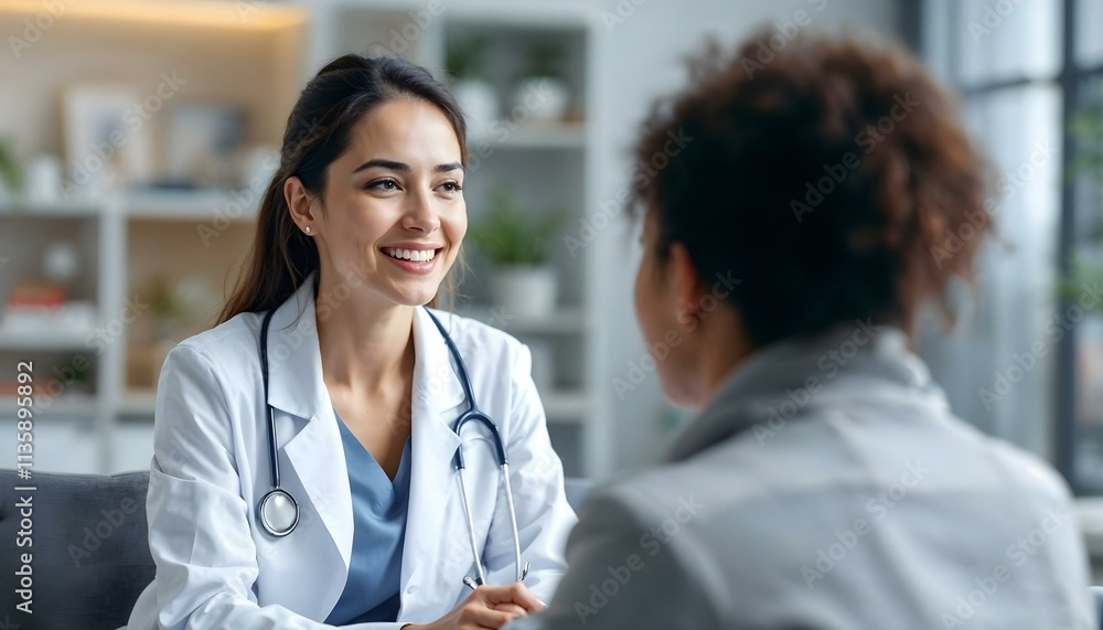 Female Doctor Consulting Patient in Modern Clinic Female Doctor Consulting Patient in Modern Clinic