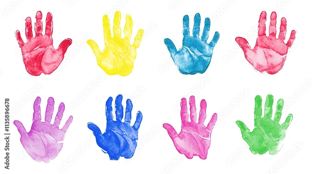 Fototapeta premium Set colorful hand print, different paint isolated on white, clipping