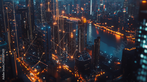 Wallpaper Mural Smart digital Innovation city with connection network reciprocity over the cityscape. of future smart wireless digital city and social media networking systems that connects people with in city Torontodigital.ca