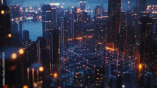 Wallpaper Mural Smart digital Innovation city with connection network reciprocity over the cityscape. of future smart wireless digital city and social media networking systems that connects people with in city Torontodigital.ca