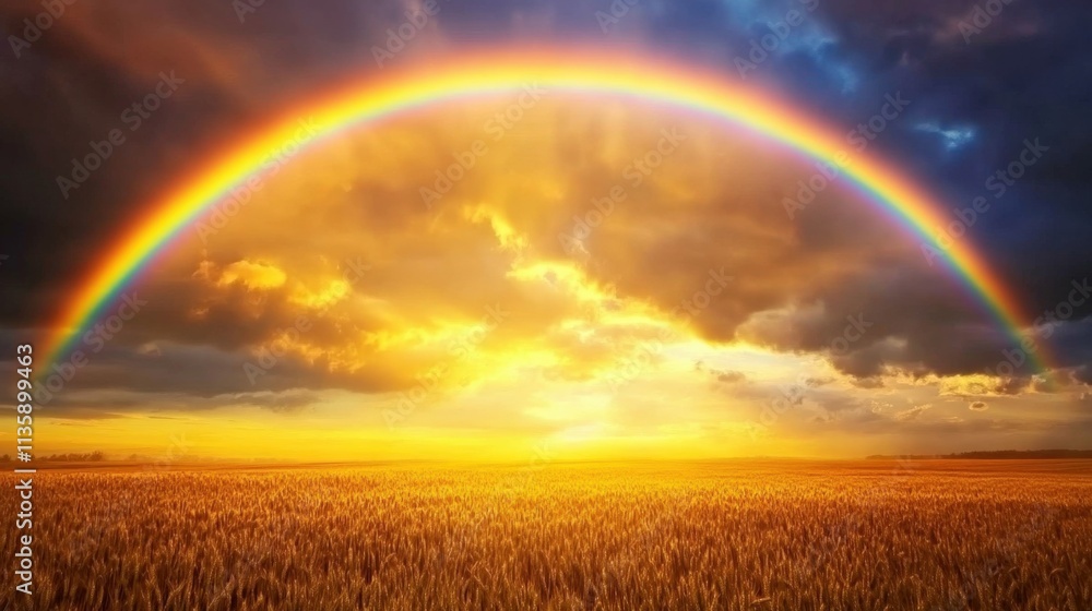 rainbow over a golden wheat field at sunset rainbow over a golden wheat field at sunset