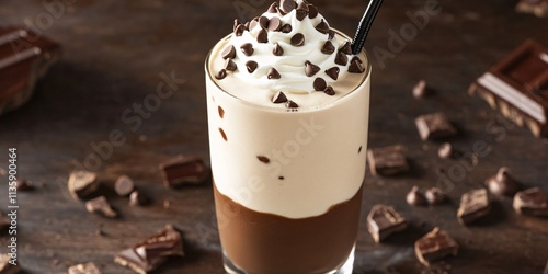 Delicious Chocolate Mocha Frappe with Whipped Cream and Chocolate Chips photo